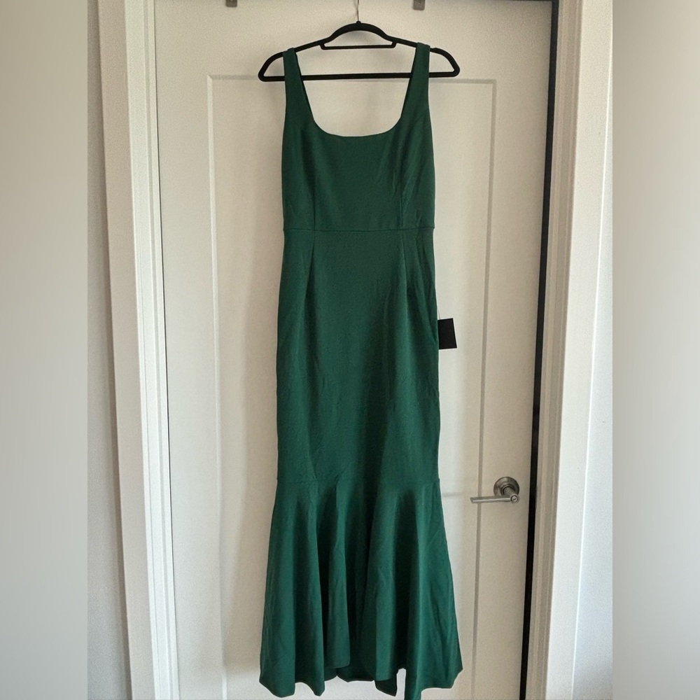Emerald Green Square NeckTrumpet Maxi Dress